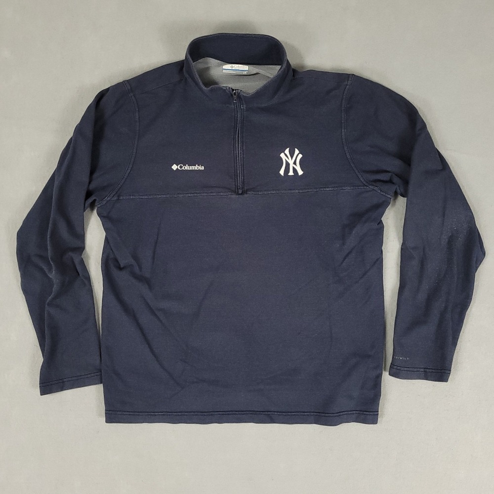 Columbia Pullover Mens Large Navy Blue Quarter Zip Omni-Wick NY Yankees Logo